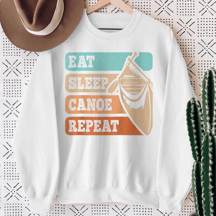 Eat Sleep Canoe Repeat Vintage Canoeing Canoeist Men Boys Raglan Baseball Tee Sweatshirt Gifts for Old Women