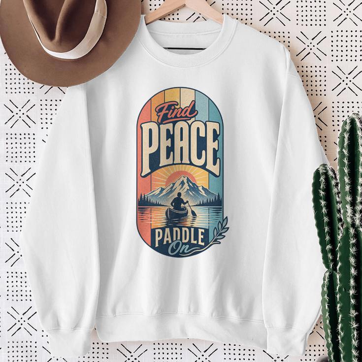 Find Peace Paddle On Canoe Mountain Sunset Sweatshirt Gifts for Old Women