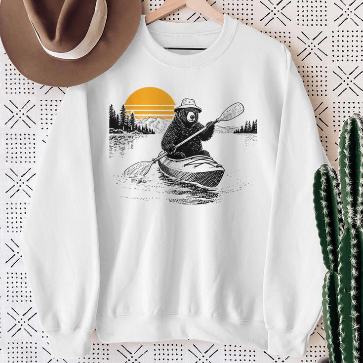 Kayaking Bear Retro Sunset Paddling Canoe Outdoor Adventure Sweatshirt Gifts for Old Women