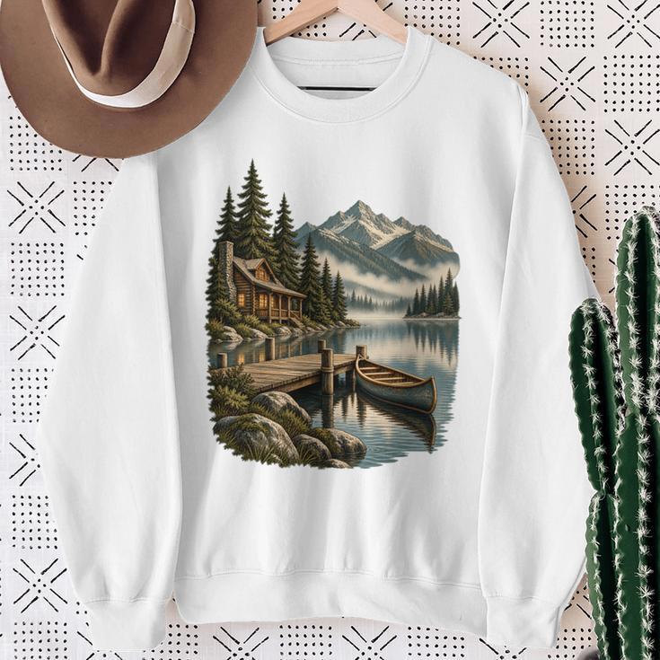 Lakeside Canoe Cabin Escape Scene Sweatshirt Gifts for Old Women