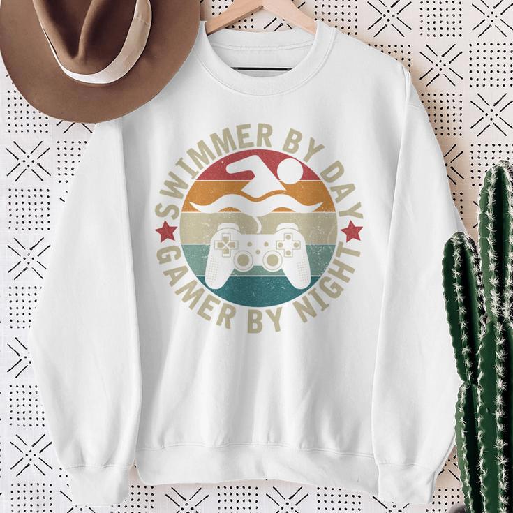 Swimmer By Day Gamer By Night Swimming Swim Gaming Sweatshirt Gifts for Old Women