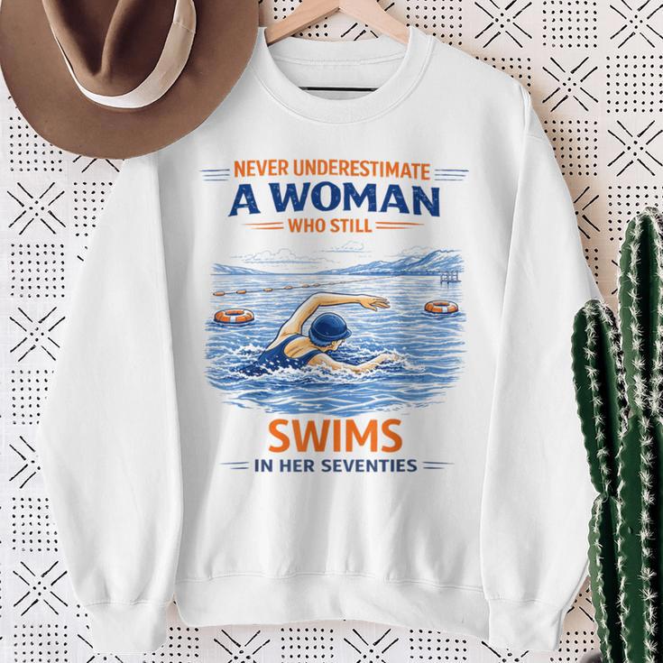 Swimming Never Underestimate A Woman Swim In Her Seventies Sweatshirt Gifts for Old Women Swimming Never Underestimate A Woman Swim In Her Seventies Sweatshirt Gifts for Old Women