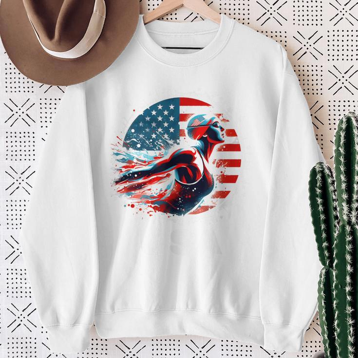 Swimming United States Apparel American Flag Swimming Sweatshirt Gifts for Old Women Swimming United States Apparel American Flag Swimming Sweatshirt Gifts for Old Women