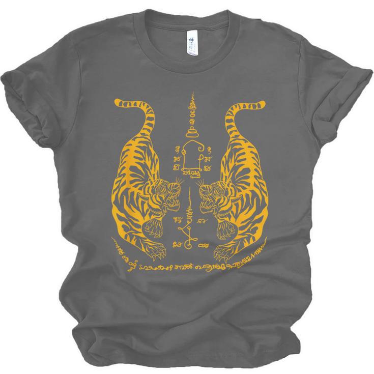 Awesome Orange Double Tiger Muay Thai Sak Yant Unisex Jersey T-Shirt, trending gift