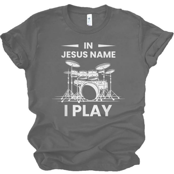 In Jesus Name I Play Drummer Drum Kit Unisex Jersey T-Shirt, trending gift In Jesus Name I Play Drummer Drum Kit Unisex Jersey T-Shirt, trending gift