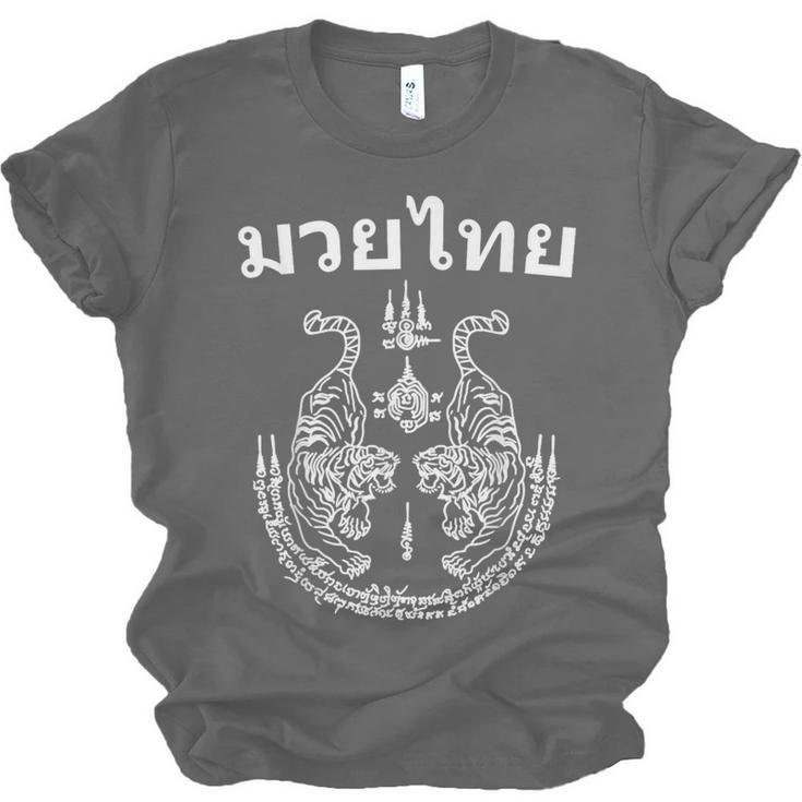Muay Thai Language Sak Yant Art Tattoo Twin Tiger Kickboxing Unisex Jersey T-Shirt, trending gift Muay Thai Language Sak Yant Art Tattoo Twin Tiger Kickboxing Unisex Jersey T-Shirt, trending gift