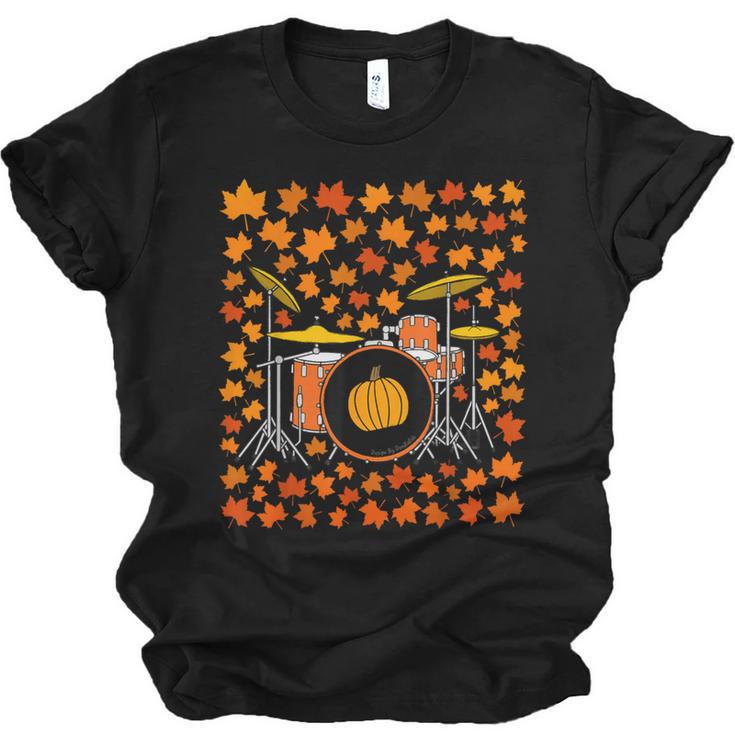 Drum Kit With Leaves Fall Drummer Autumn Musician Unisex Jersey T-Shirt