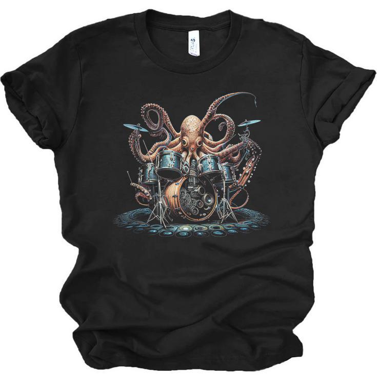 Drum Kit Percussionist Drummer Octopus Playing Drums Unisex Jersey T-Shirt