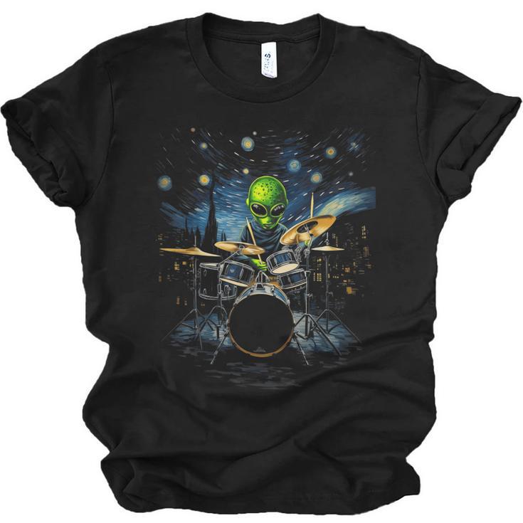 Drum Kit Percussionist Drummer Van Gogh Alien Playing Drums Unisex Jersey T-Shirt