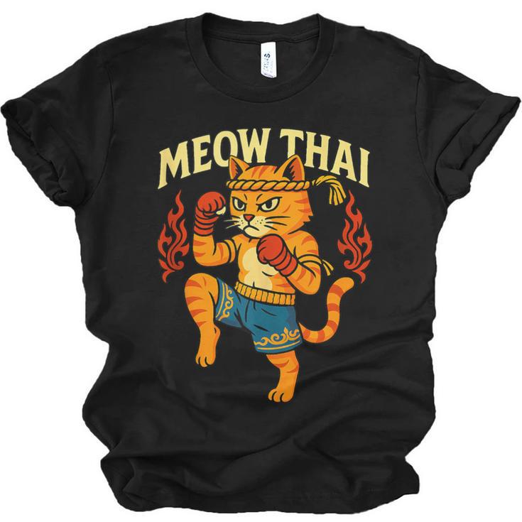 Meow Thai Muay Thai Cat Fighter Pun Dad Joke Unisex Jersey T-Shirt