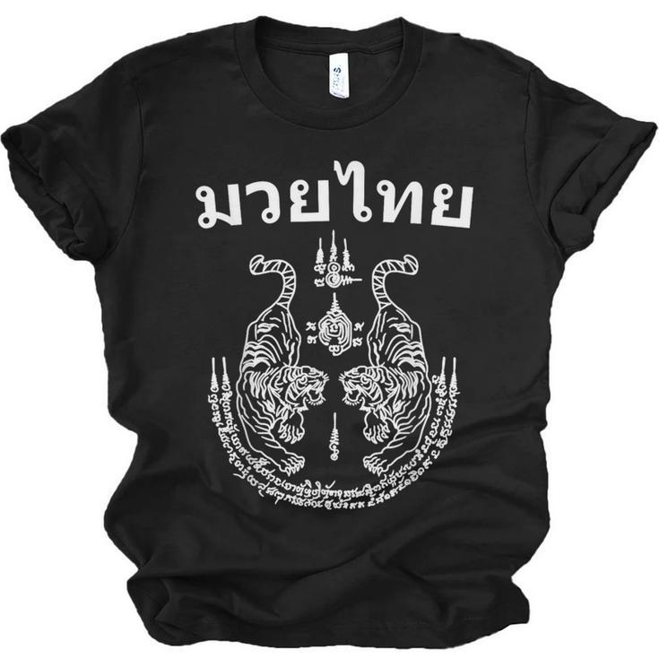 Muay Thai Language Sak Yant Art Tattoo Twin Tiger Kickboxing Unisex Jersey T-Shirt