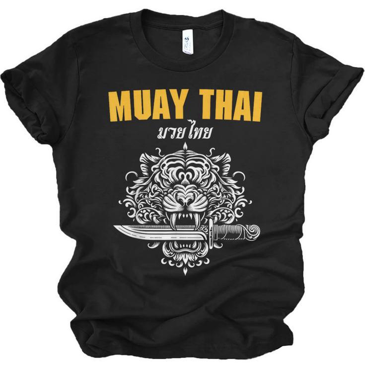 Muay Thai Sak Yant MMA Tattoo Tiger Lion Knife Martial Art Unisex Jersey T-Shirt