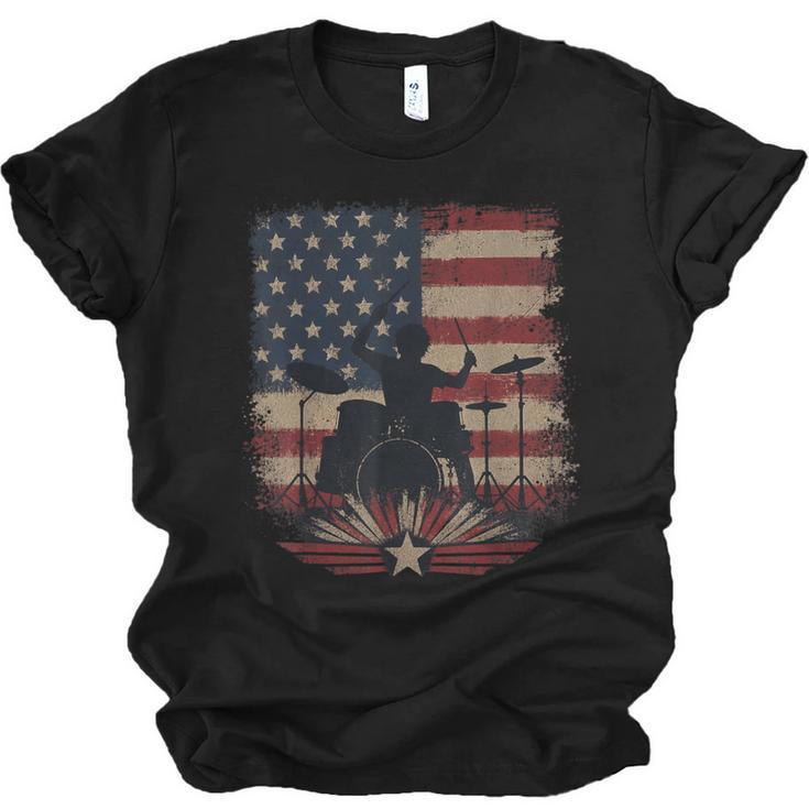 Patriotic Drum Kit Silhouette American Flag Unisex Jersey T-Shirt