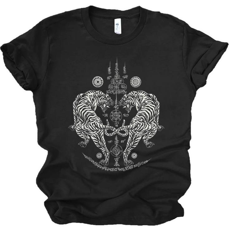 Sak Yant Thai Tattoo Twin Tiger For Muay Thai Fighter Boxing Unisex Jersey T-Shirt