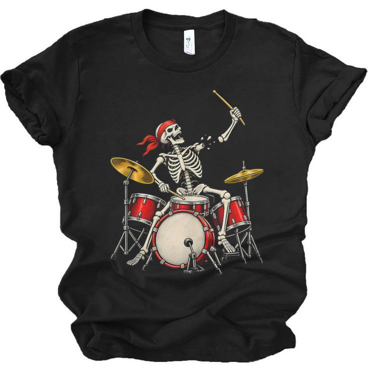 Skeleton Drummer Skull Drum Kit Halloween Sleeveless Unisex Jersey T-Shirt