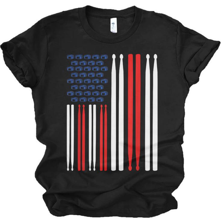 USA Flag Drummer Music Drum Kit Unisex Jersey T-Shirt