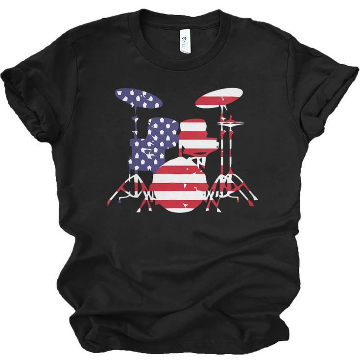 Women's American Flag Drum Kit Patriotic US Drum Art Unisex Jersey T-Shirt