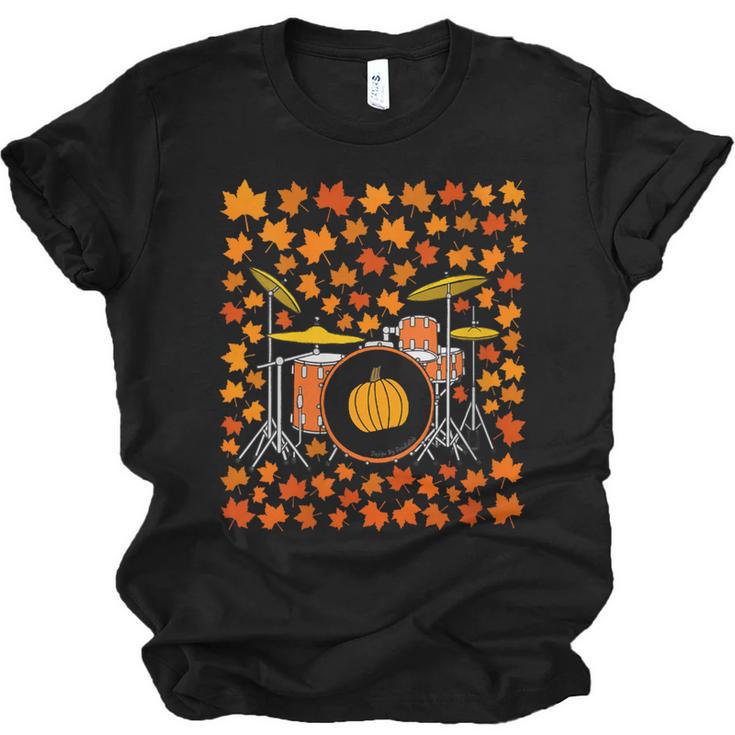 Women's Drum Kit With Leaves Fall Drummer Autumn Musician Unisex Jersey T-Shirt