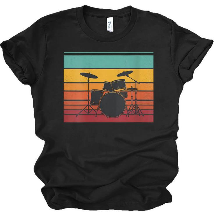 Women's Retro Drum Kit Silhouette With Color Stripes Unisex Jersey T-Shirt