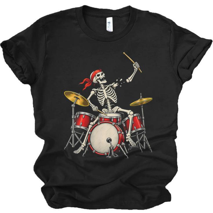 Women's Skeleton Drummer Skull Drum Kit Halloween Unisex Jersey T-Shirt