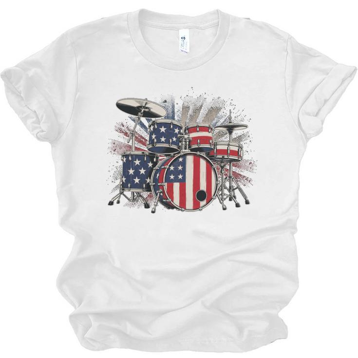 Drum Kit With American Flag Graphic For Musicians Unisex Jersey T-Shirt