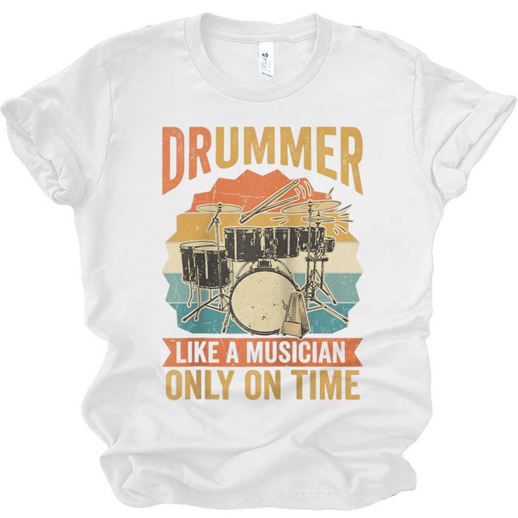 Drummer Like a Musician Only On Time Vintage Sunset Drum Kit Raglan Baseball Tee Unisex Jersey T-Shirt