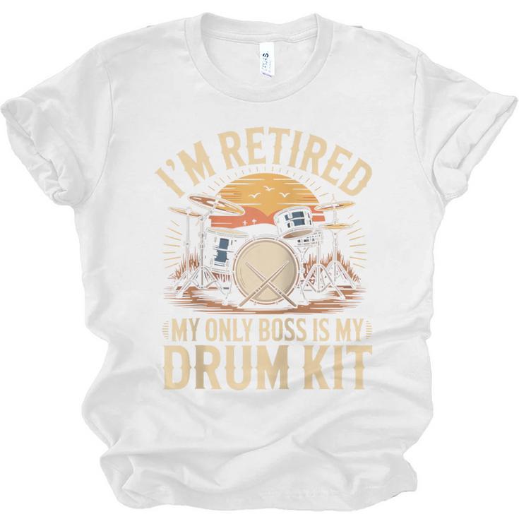 I'm Retired My Only Boss Is My Drum Kit Drums Drummer Raglan Baseball Tee Unisex Jersey T-Shirt