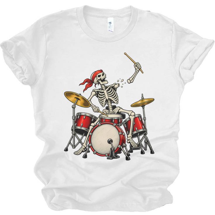 Skeleton Drummer Skull Drum Kit Halloween Unisex Jersey T-Shirt