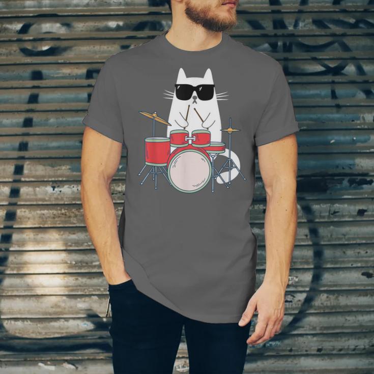 Cat Wearing Sunglasses Playing Drums Drum Kit Musician Unisex Jersey T-Shirt Cat Wearing Sunglasses Playing Drums Drum Kit Musician Unisex Jersey T-Shirt