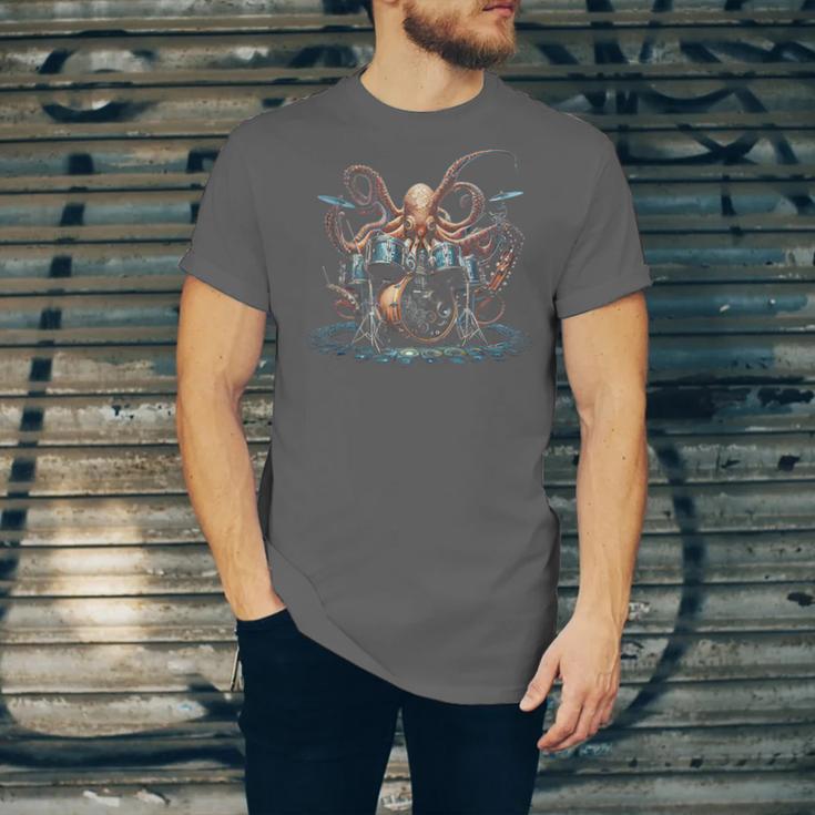 Drum Kit Percussionist Drummer Octopus Playing Drums Unisex Jersey T-Shirt Drum Kit Percussionist Drummer Octopus Playing Drums Unisex Jersey T-Shirt