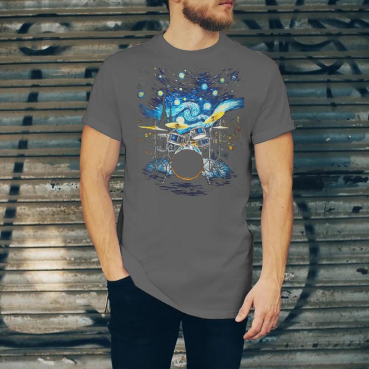 Drum Kit Percussionist Drummer Van Gogh Drums Unisex Jersey T-Shirt Drum Kit Percussionist Drummer Van Gogh Drums Unisex Jersey T-Shirt