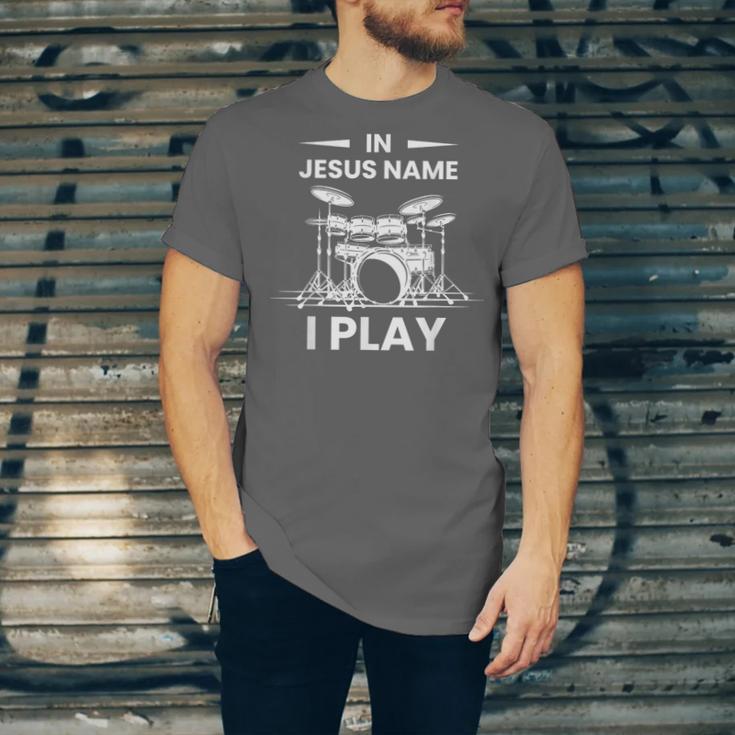 In Jesus Name I Play Drummer Drum Kit Unisex Jersey T-Shirt In Jesus Name I Play Drummer Drum Kit Unisex Jersey T-Shirt
