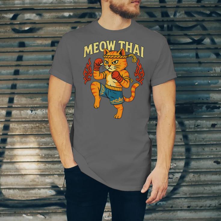 Meow Thai Muay Thai Cat Fighter Pun Dad Joke Unisex Jersey T-Shirt