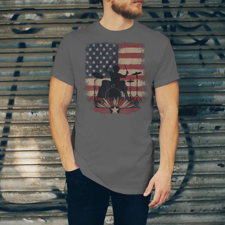 Patriotic Drum Kit Silhouette American Flag Unisex Jersey T-Shirt Patriotic Drum Kit Silhouette American Flag Unisex Jersey T-Shirt