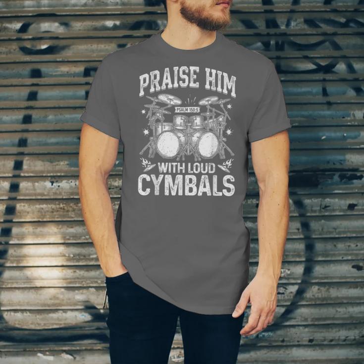 Praise Him With Loud Cymbals Psalm 150-5 Vintage Drum Kit Unisex Jersey T-Shirt Praise Him With Loud Cymbals Psalm 150-5 Vintage Drum Kit Unisex Jersey T-Shirt