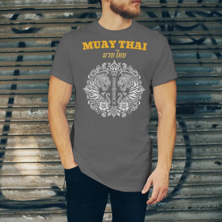 Sak Yant Muay Thai Art Tattoo Twin Tiger Kickboxing Thailand Unisex Jersey T-Shirt