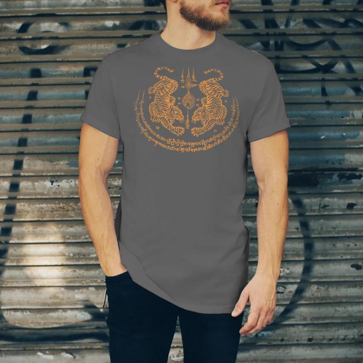 Twin Tiger Sak Yant Tattoo Muay Thai Thai Martial Arts Unisex Jersey T-Shirt