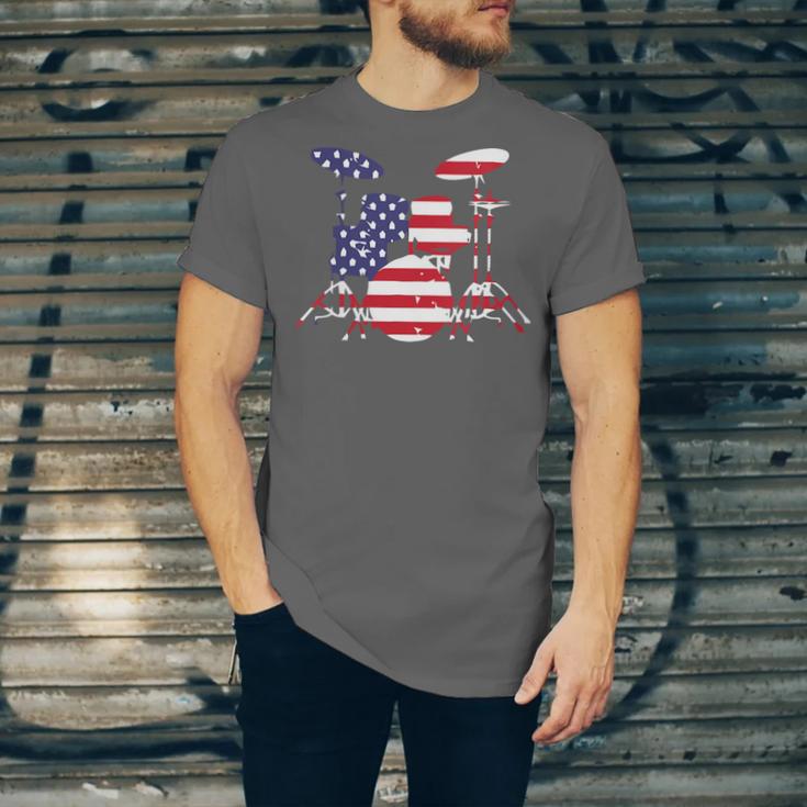 Women's American Flag Drum Kit Patriotic US Drum Art Unisex Jersey T-Shirt