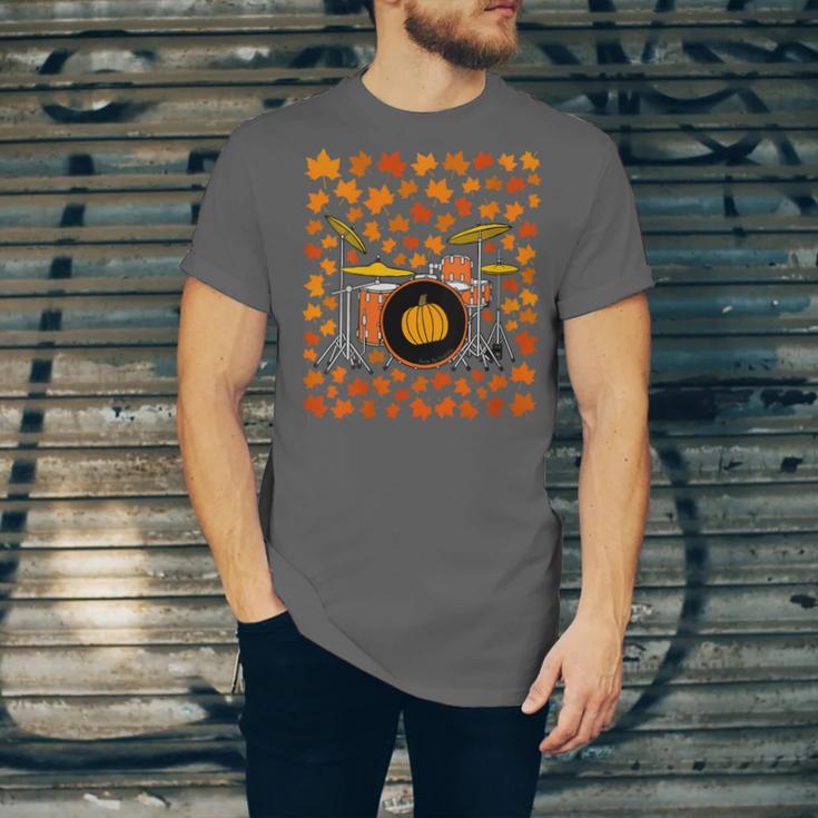 Women's Drum Kit With Leaves Fall Drummer Autumn Musician Unisex Jersey T-Shirt