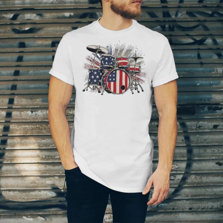 Drum Kit With American Flag Graphic For Musicians Unisex Jersey T-Shirt Drum Kit With American Flag Graphic For Musicians Unisex Jersey T-Shirt
