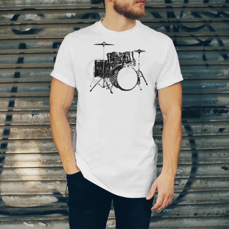 Drum Kit Drummer Band Musical Instrument Rock Music Raglan Baseball Tee Unisex Jersey T-Shirt