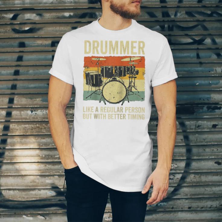 Drummer Better Timing Retro Vintage Sunset Drum Kit Graphic Raglan Baseball Tee Unisex Jersey T-Shirt Drummer Better Timing Retro Vintage Sunset Drum Kit Graphic Raglan Baseball Tee Unisex Jersey T-Shirt