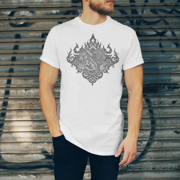 Sak Yant Muay Thai MMA Tattoo Twin Tiger Martial Art Boxing Unisex Jersey T-Shirt
