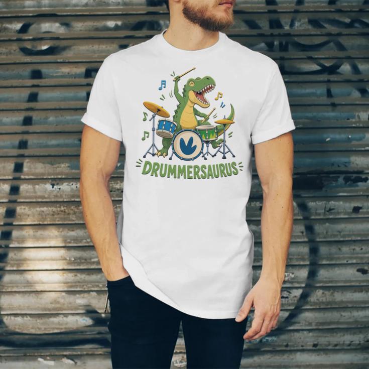 T-Rex Drumming With Drum Kit And Musical Notes Unisex Jersey T-Shirt T-Rex Drumming With Drum Kit And Musical Notes Unisex Jersey T-Shirt