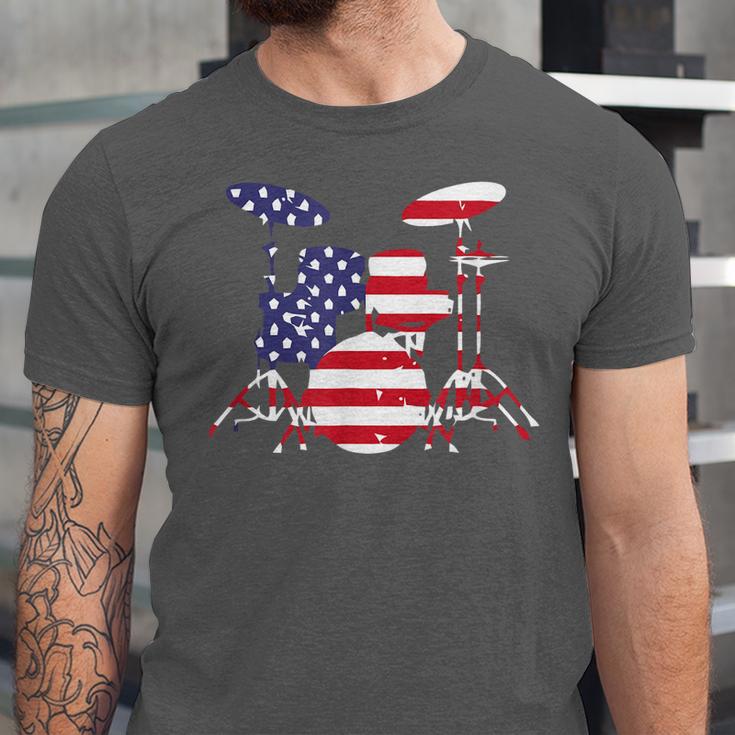 American Flag Drum Kit Patriotic US Drum Art Unisex Jersey T-Shirt