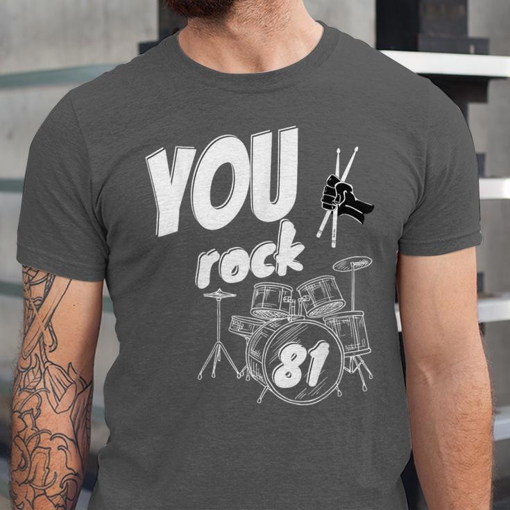Drum Kit Drummer 81 Years 81st Birthday Men Women Unisex Jersey T-Shirt Drum Kit Drummer 81 Years 81st Birthday Men Women Unisex Jersey T-Shirt