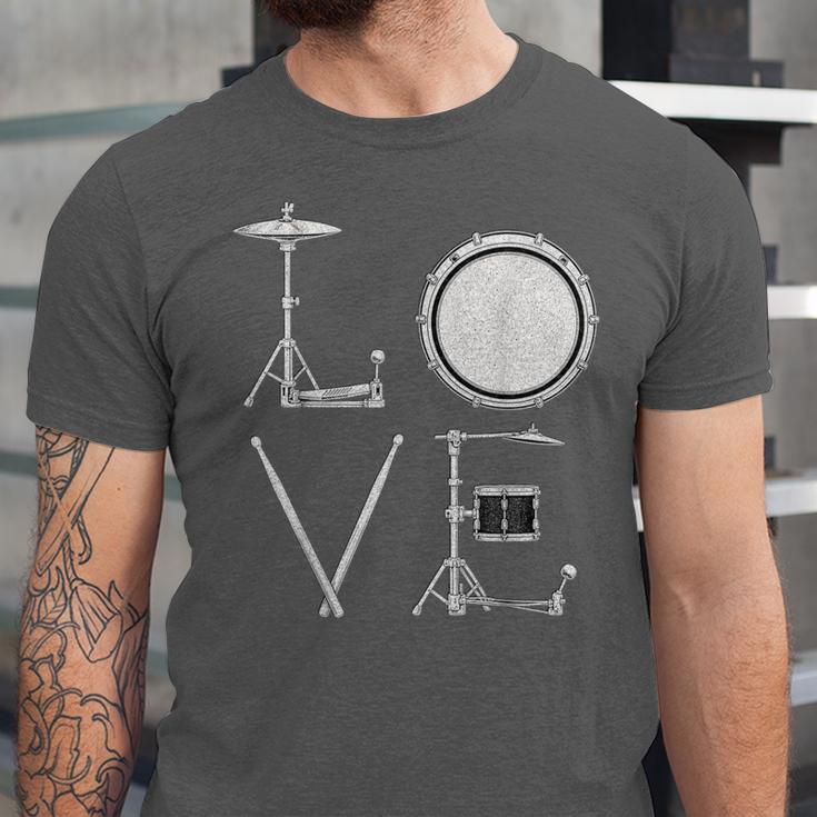 Drum Kit Love Illustration For Music Enthusiasts Unisex Jersey T-Shirt