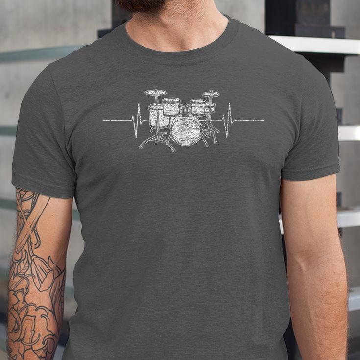 ECG Heartbeat Music Lovers Drumsticks Drum Kit Unisex Jersey T-Shirt ECG Heartbeat Music Lovers Drumsticks Drum Kit Unisex Jersey T-Shirt