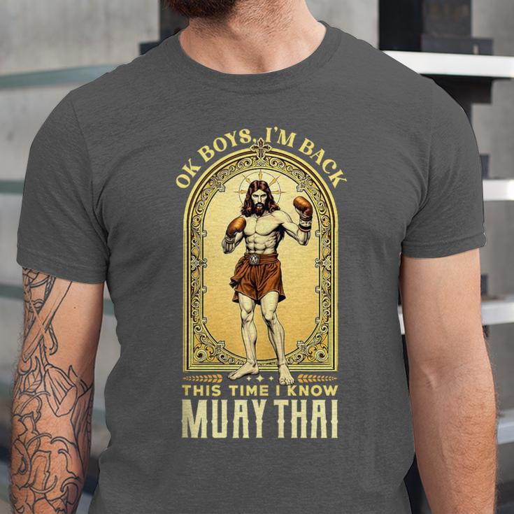 Jesus Knows Muay Thai Boxing Kickboxing MMA Unisex Jersey T-Shirt