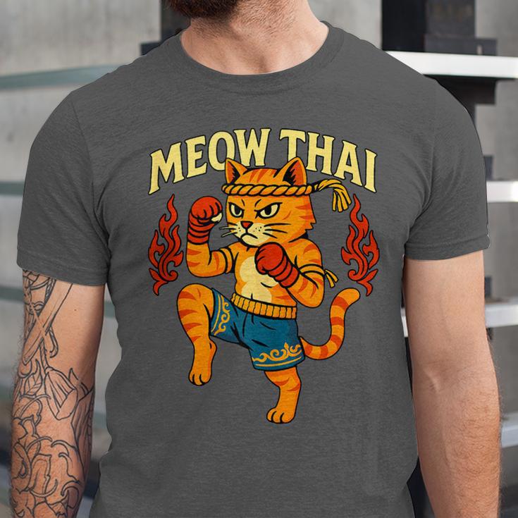 Meow Thai Muay Thai Cat Fighter Pun Dad Joke Unisex Jersey T-Shirt